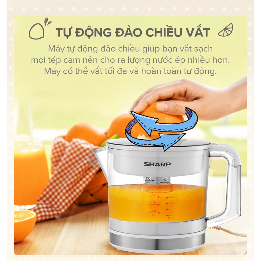 Máy Vắt Cam Sharp EJ-J407(Trắng/ Đen) Mẫu Mới 2020 - Hàng Chính Hãng Bảo Hành 12 Tháng