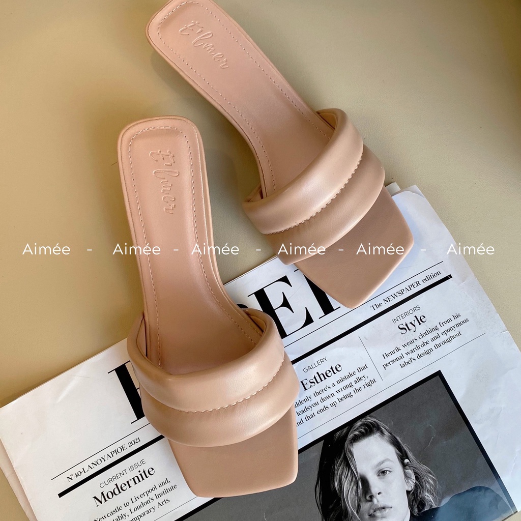 Dép Nữ Cao 3 Phân Đế Vuông Trần Chỉ Ngang Lên Dang Siêu Xinh