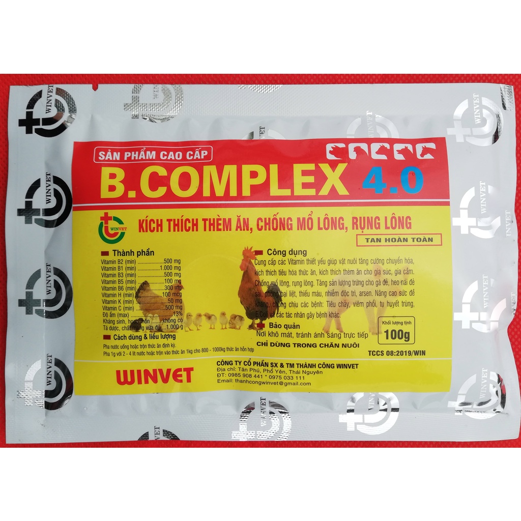 1 gói B.COMPLEX 4.0  100g Kích thích thèm ăn cho trâu, bò, ngựa, dê, gà, vịt, chim cảnh, chó, mèo
