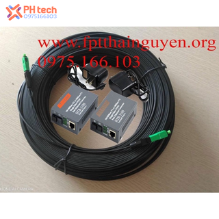 200m cáp quang 1 sợi bấm sẵn 2 đầu + 1 cặp converter htb 3100ab + 2 lan đúc sẵn 1m dùng kéo lan quang