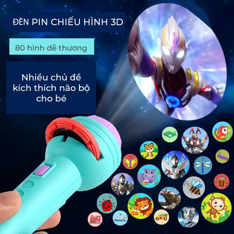 [Sale sốc] Đèn Pin Chiếu Hình Cho Bé, 80 Hình Động Vật Rất Đáng Yêu, Đồ Chơi Giáo Dục, Đồ Chơi Học Tập Kích Thích Não