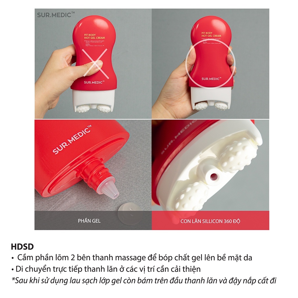Thanh Lăn Massage Tan Mỡ Săn Cơ Định Hình Body SURMEDIC Fit Body Hot Gel Cream 100ml Bulsan Beauty