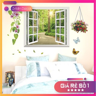 Decal Dán Tường Cửa Sổ Rừng Xanh Tươi Mát