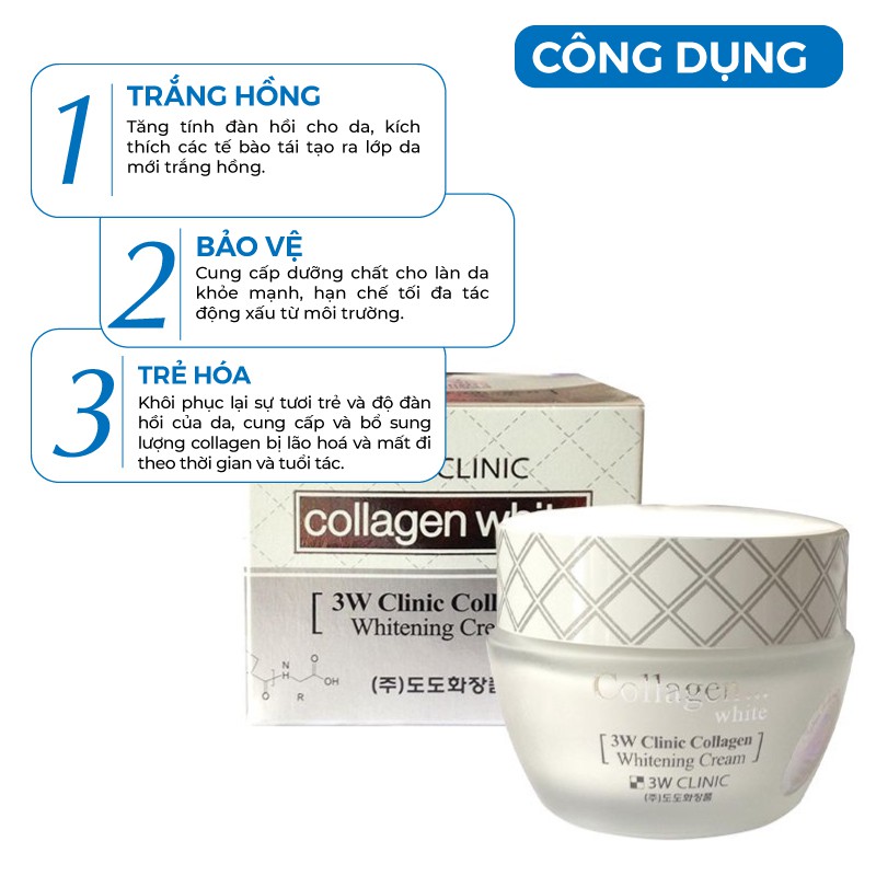 Kem dưỡng trắng da dưỡng ẩm chống lão hóa chiết xuất Collagen 3W Clinic Hàn Quốc 60ml