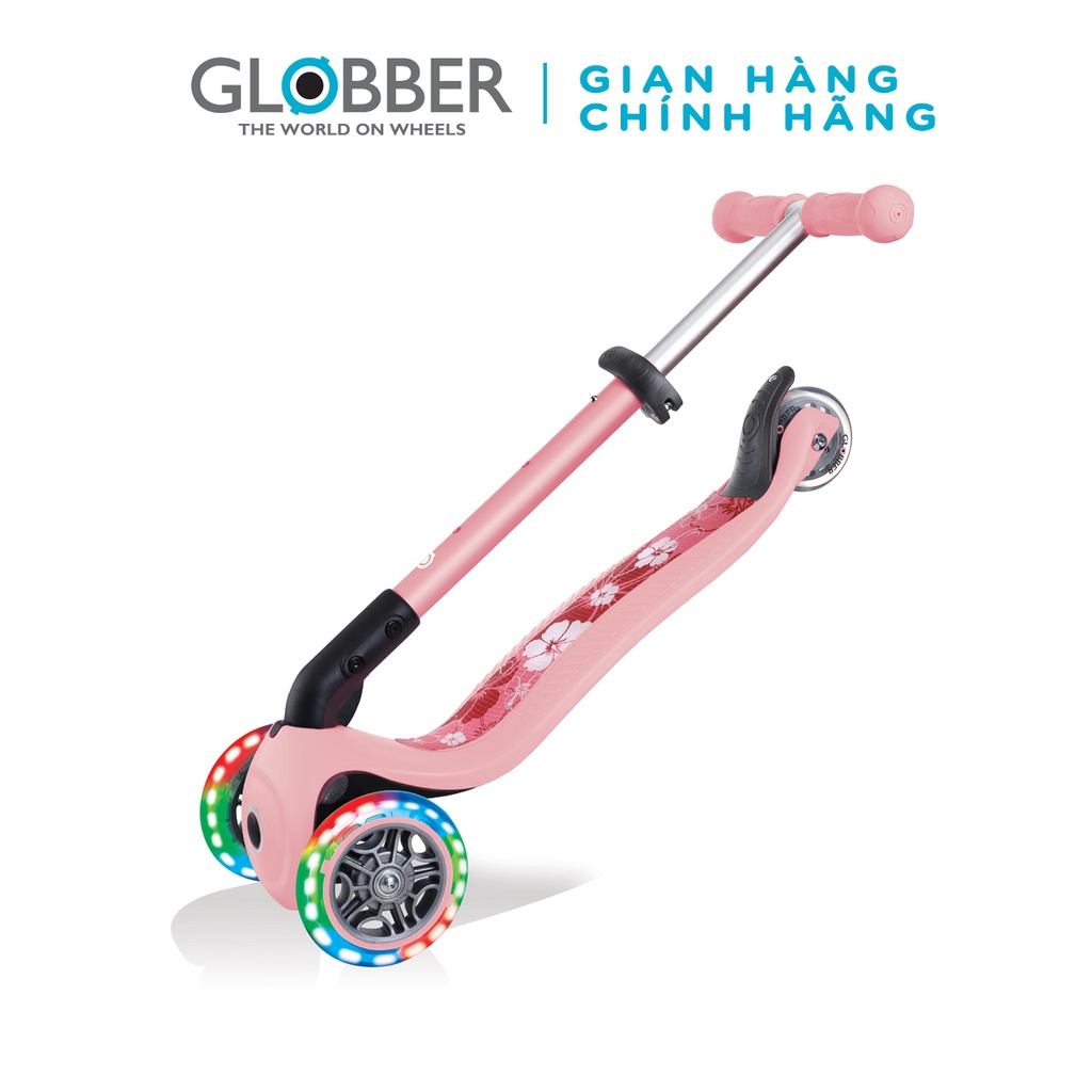 Xe trượt scooter 3 bánh gấp gọn có bánh xe phát sáng Globber Junior Fantasy từ 2- 6 tuổi - Hồng Pastel có họa tiết