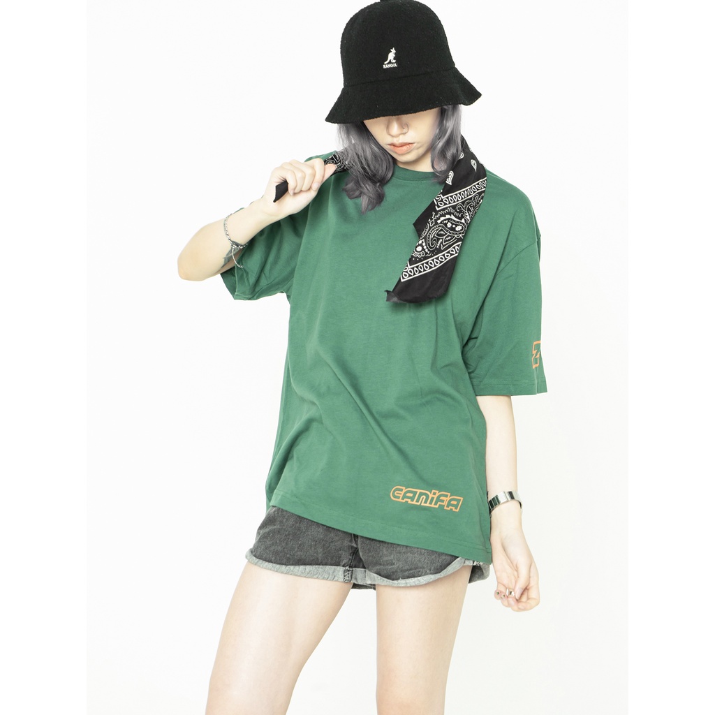 Áo phông unisex CANIFAZ form rộng tay lỡ cổ tròn cotton màu đen trắng nâu xanh - 5TS22S035