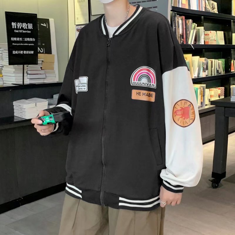 Áo khoác bóng chày dáng rộng phong cách Hong Kong thời trang xuân thu mới cho nam