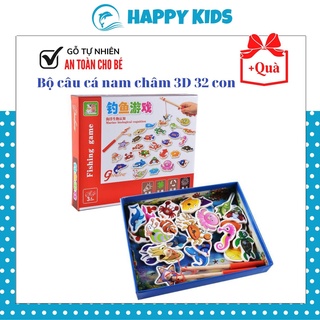 Đồ Chơi Giải Trí Hộp Câu Cá Nam Châm 3D Bằng Gỗ 32 Con và 2 Cần Câu Cho Bé HAPPY KIDS247