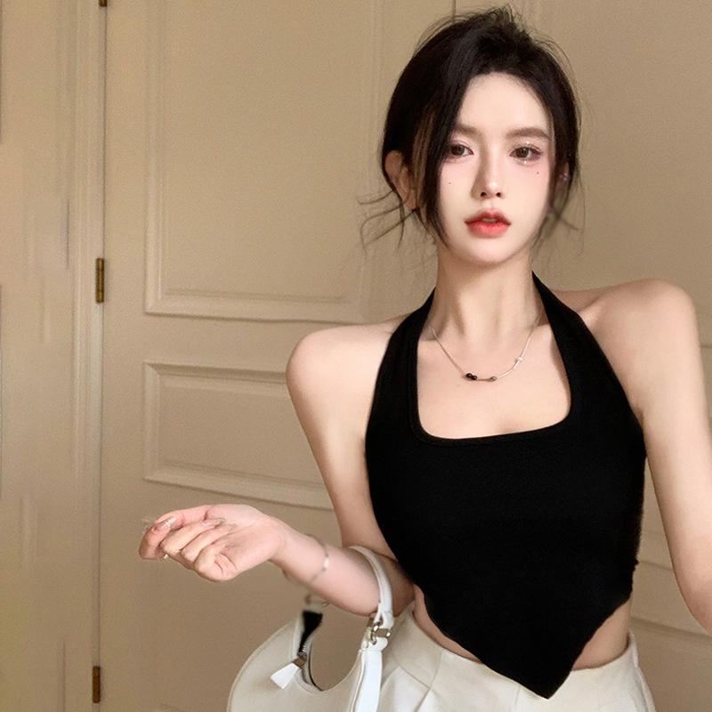 Áo Croptop Dệt Kim Sát Nách Màu Sắc Đơn Giản Quyến Rũ Cho Nữ