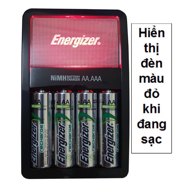 Máy Sạc Energizer CHVCM4 Sạc Nhanh Tự Ngắt Khi Đầy Kèm 4 Pin Sạc AA 2.000 mAh