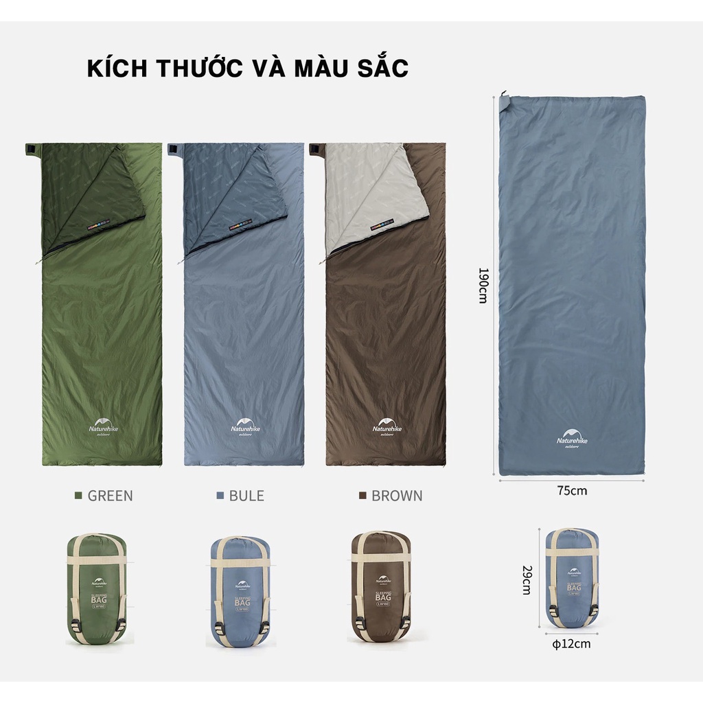 Túi Ngủ Văn Phòng Naturehike LW180, Túi Ngủ 3 Mùa , GHÉP ĐÔI, Chống Nước, Siêu Gọn, Siêu Nhẹ 700g - Đi Outdoor