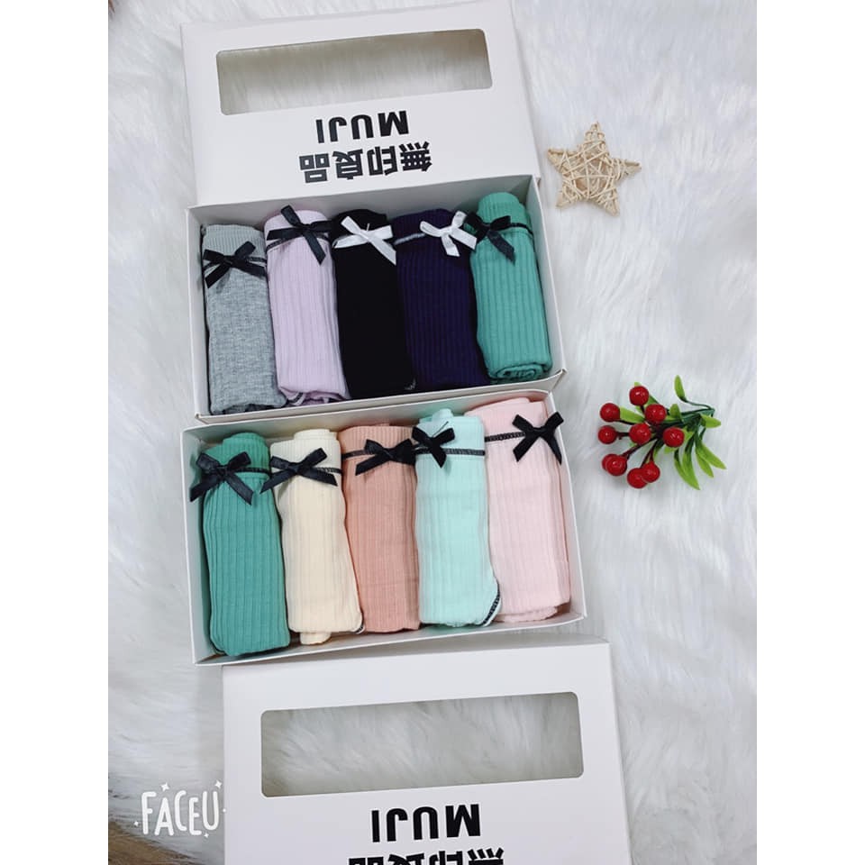 Hộp 5 quần lót nữ gân tăm đính nơ