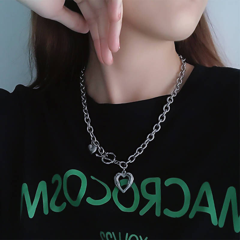Vòng cổ thép titan mặt hình trái tim phong cách hip hop đơn giản thời trang cho nữ