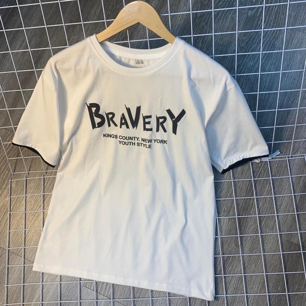 Áo phông tay lỡ BRAVERY, Chất cotton su , form rộng Nam Nữ unisex, Chất cotton giá rẻ basic  ulzzang freesize