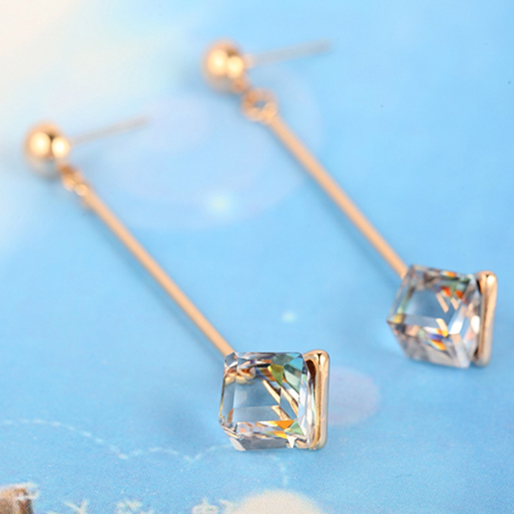 Cặp khuyên tai dài đính khối đá đỏ độc đáo thời trang cho nữ