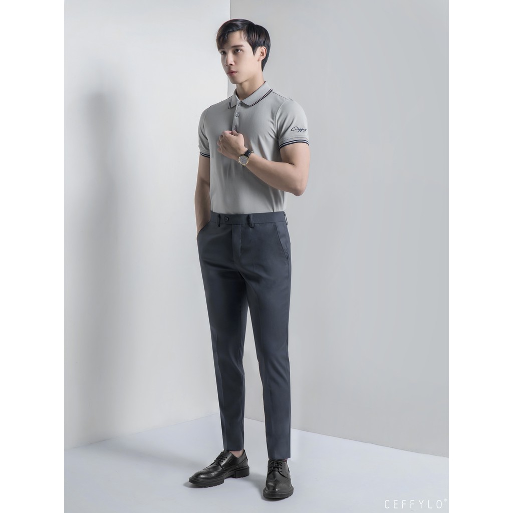 [Mã BMBAU50 giảm 7% tối đa 50K đơn 99K] Áo Polo tay thêu chữ Xám Nhạt vải Cotton mềm mịn CEFFYLO