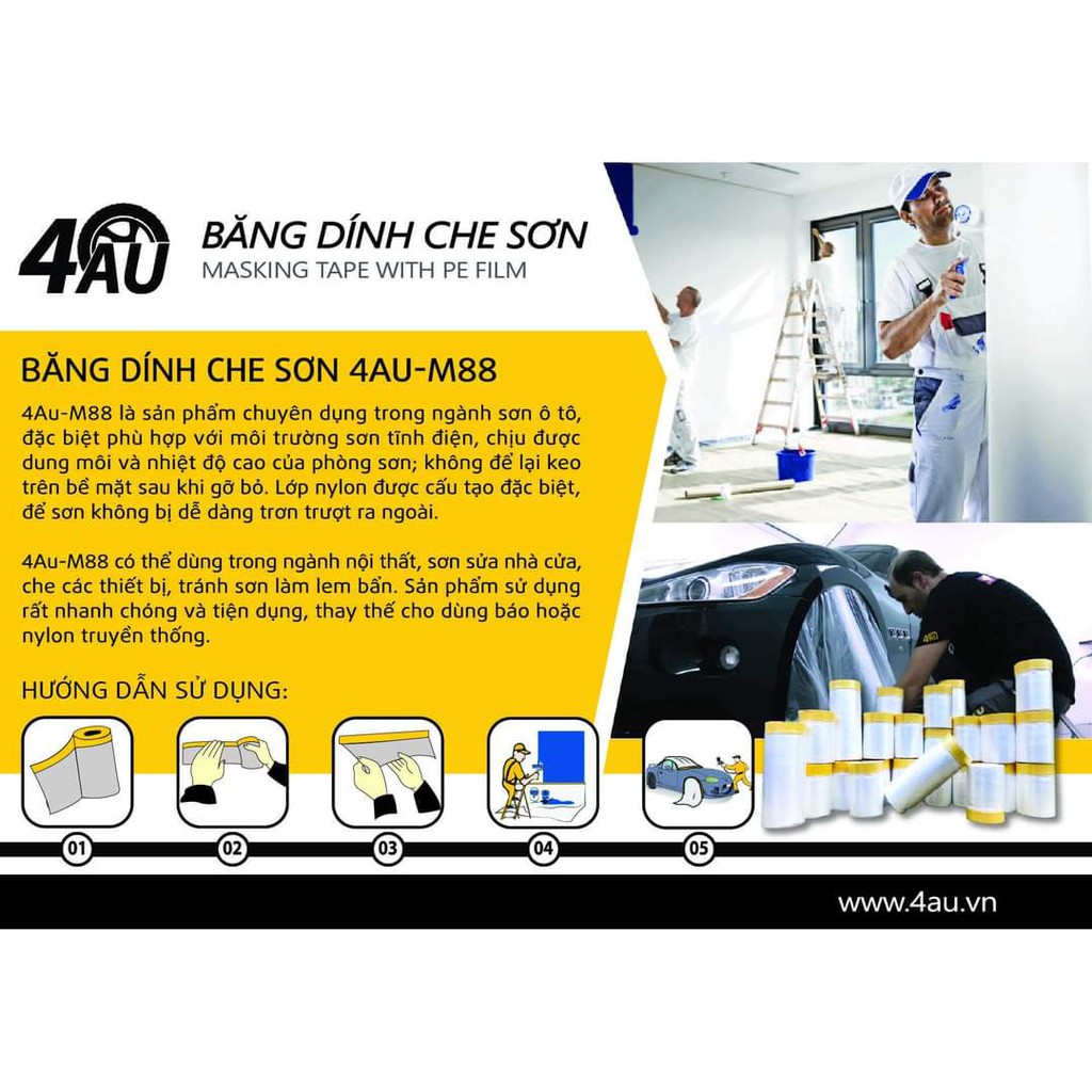 [Màn che sơn 4AU] 5 cuộn Màn che sơn oto 4AU- M88, che phủ nội thất, 1 đầu băng dính giấy, dễ thao tác, màn nilon cao4AU