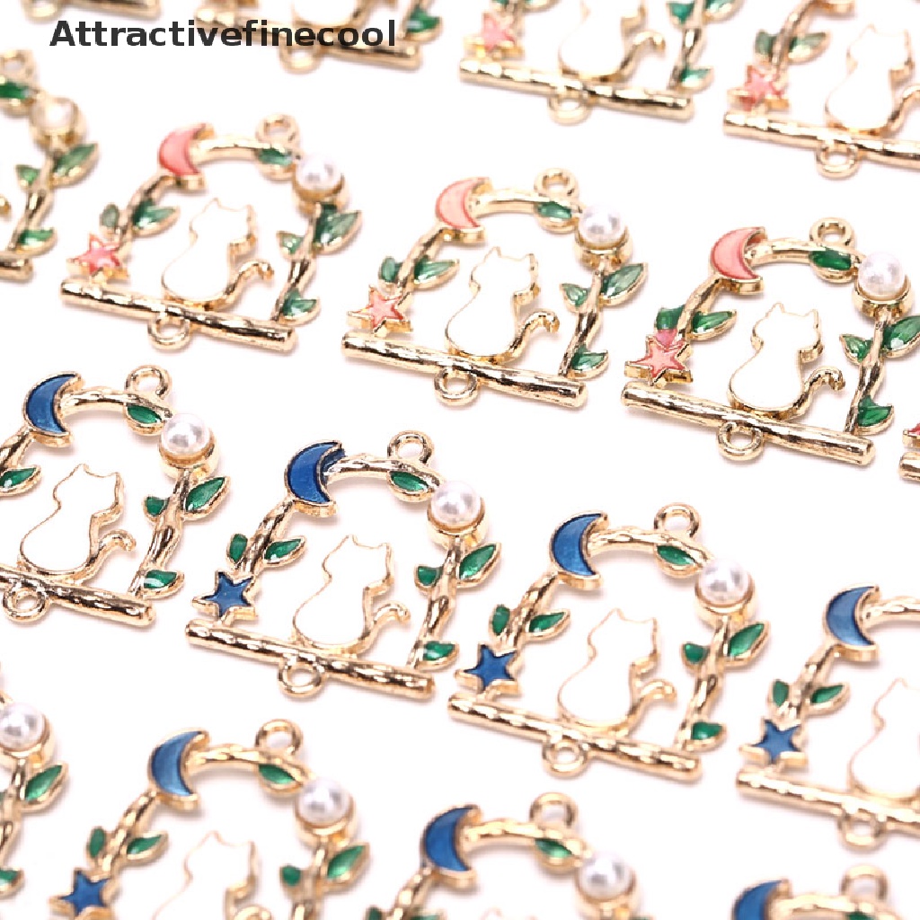 Set 10 mặt dây chuyền hình mèo và ngôi sao bằng hợp kim tráng men diy