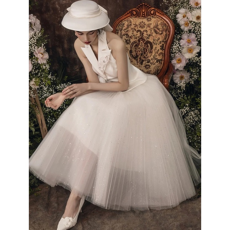 Giày Cao Gót 6cm 8cm Mũi Nhọn Vải satin Màu Trắng Phong Cách Pháp Thanh Lịch