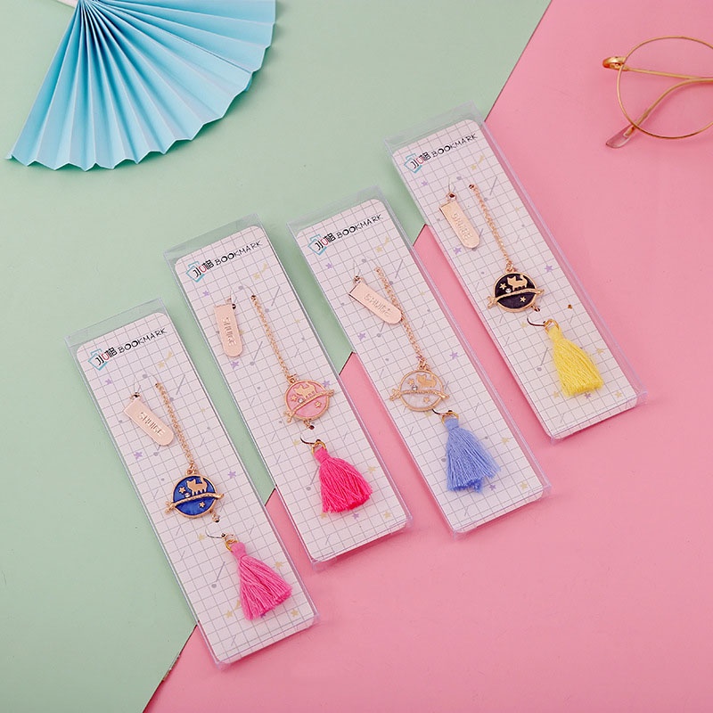 1 Thẻ Đánh Dấu Trang Sách Hình Mèo Xương Cá Phối Tua Rua Bằng Kim Loại Nhỏ Xinh Sáng Tạo