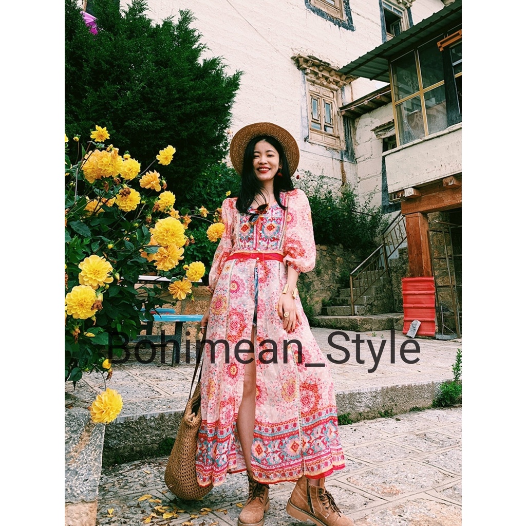 ​ Áo khoác voan​In Hình​Mẫu phong cách​Bohemian​Morocco​ Bohemian​ Dài​ Áo thun đi biển họa tiết mới