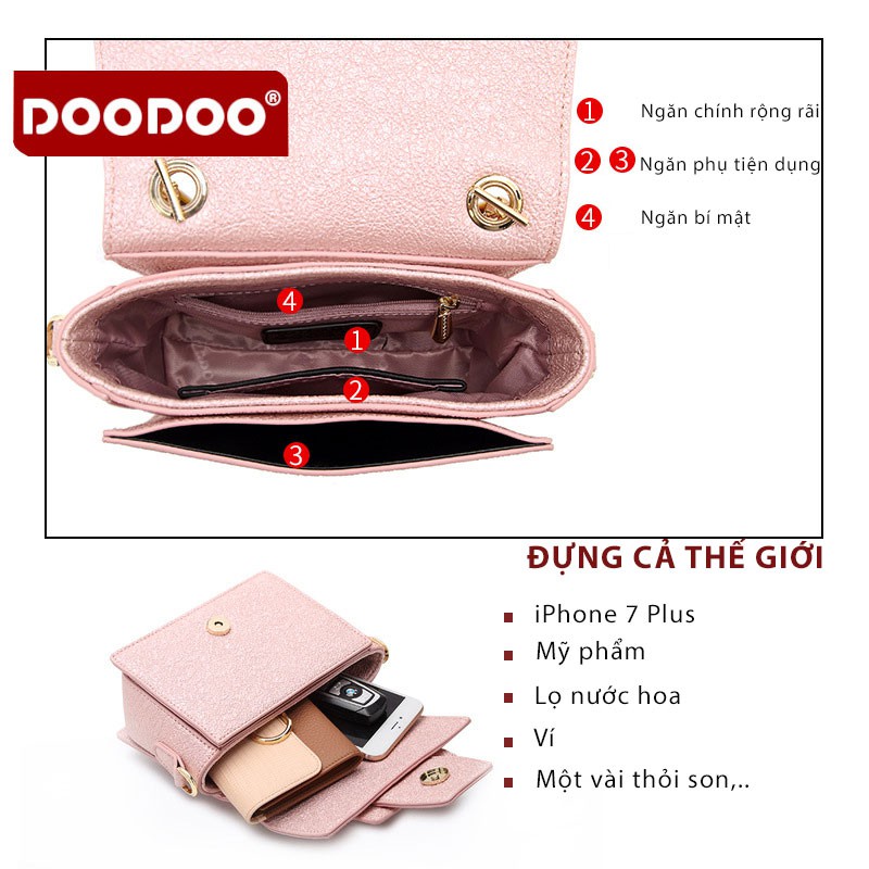 Túi đeo chéo thương hiệu DOODOO ánh nhũ trẻ trung SD7075