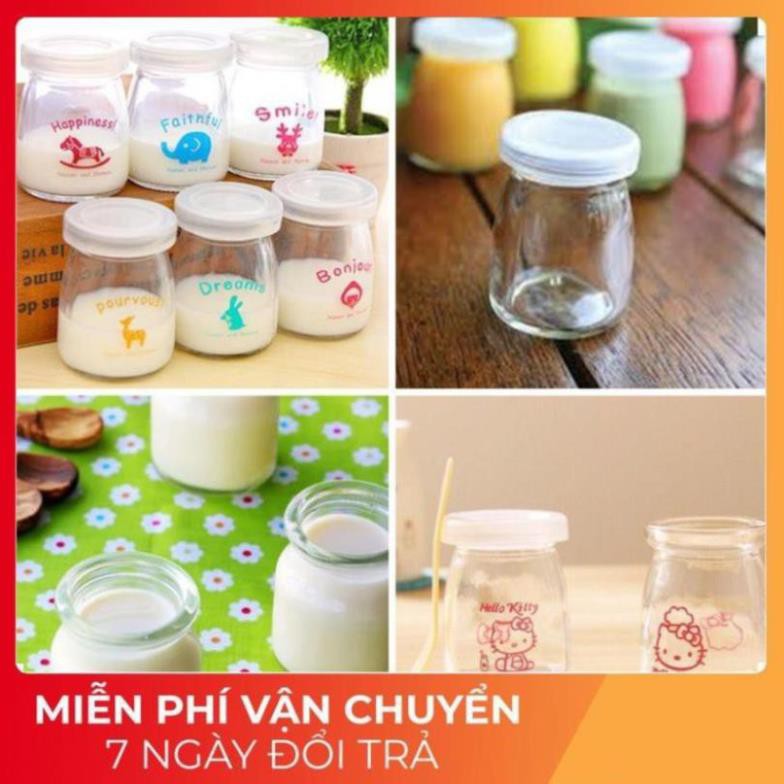 [FreeShip 50K]Hũ thuỷ tinh làm sữa chua 100ml Hũ Làm Sữa Chua Thủy Tinh In Hình Cao Cấp - Đồ Gia Dụng Tiện Ích