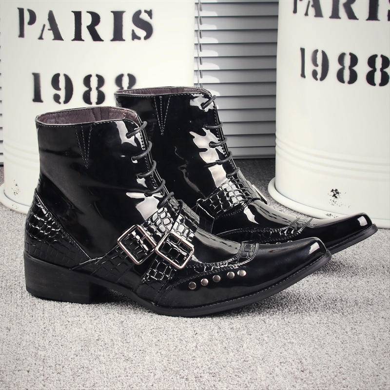 Giày Boot Da Bóng Đính Đinh Tán Thời Trang Dành Cho Nam