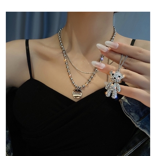 Dây chuyền mặt hình gấu đính đá nhân tạo mạ bạc dành cho phái đẹp