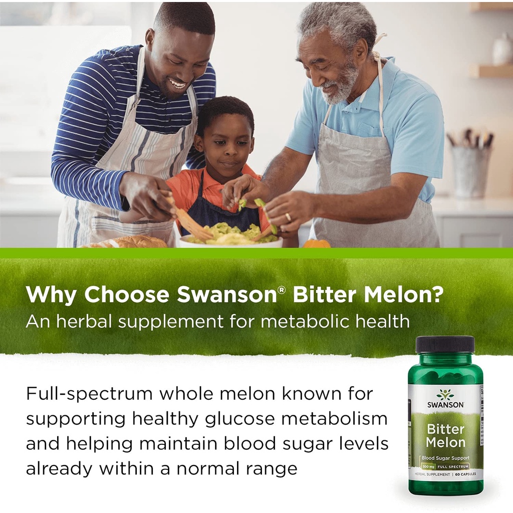 Swanson Full Spectrum Bitter Melon 500mg - Viên uống mướp đắng hỗ trợ đường huyết cho người bệnh tiểu đường 60 viên