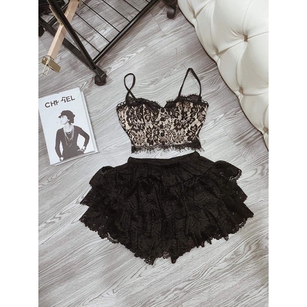 Set áo ren chân váy ren loại 1 ib màu shop