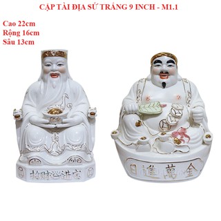 Cặp tượng thần tài ông địa sứ trắng 9 inch - M1.1