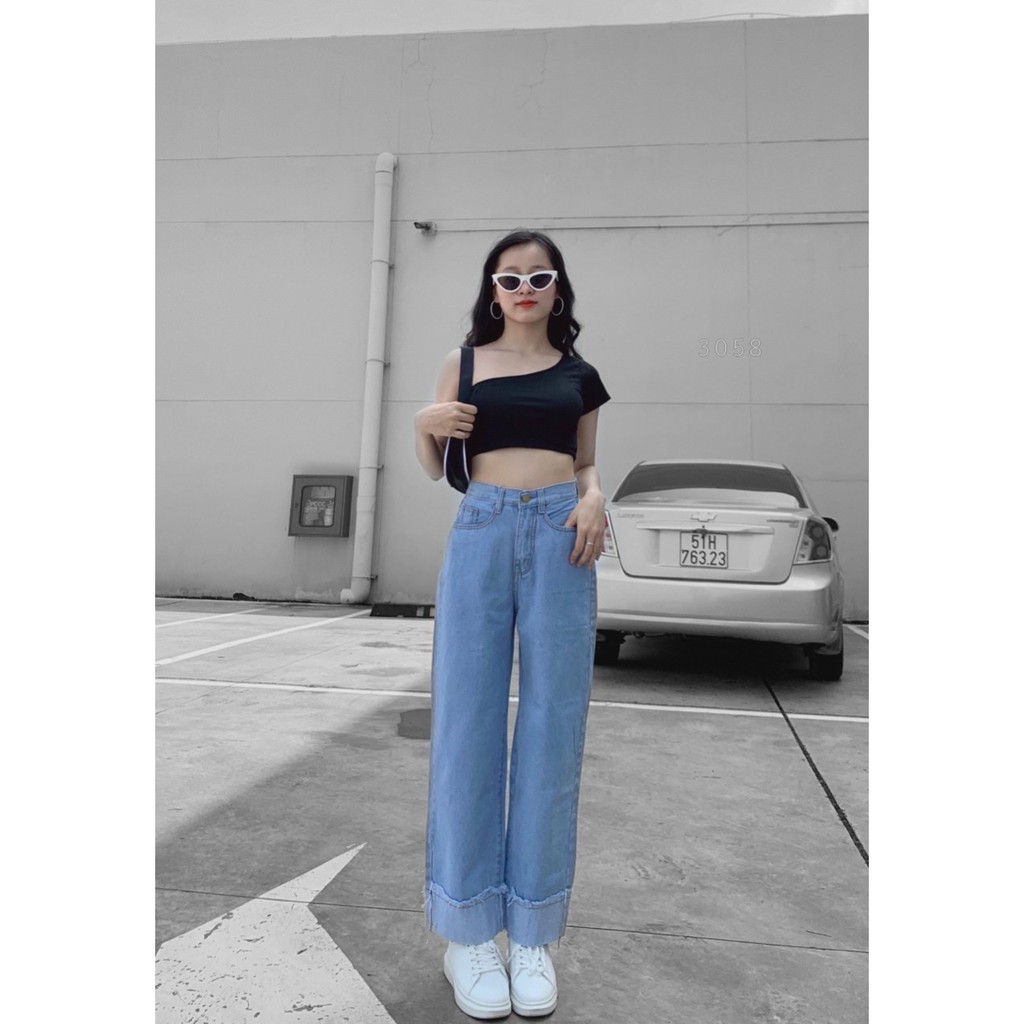 QUẦN JEAN ỐNG RỘNG NỮ GẬP GẤU MÀU XANH NHẠT, XANH ĐẬM CAO CẤP UTI ĐỦ SIZE S, M, L SIÊU CÁ TÍNH, THỜI TRANG HOT HIT
