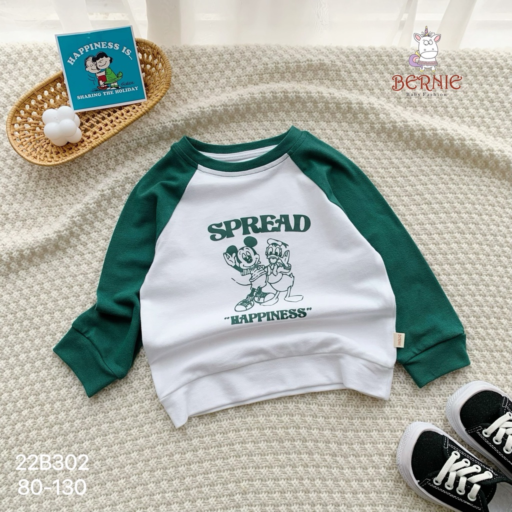 Bộ thu đông bé trai hoạ tiết, bộ thun dài tay cho bé vải da cá dày dặn Bernie