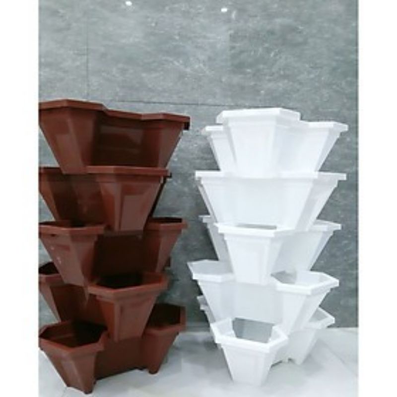 Bộ Chậu Chậu nhựa xếp tầng tháp trồng cây cảnh, trồng hoa, trồng rau củ tiết kiệm không gian- Chậu tam giác xếp tầng