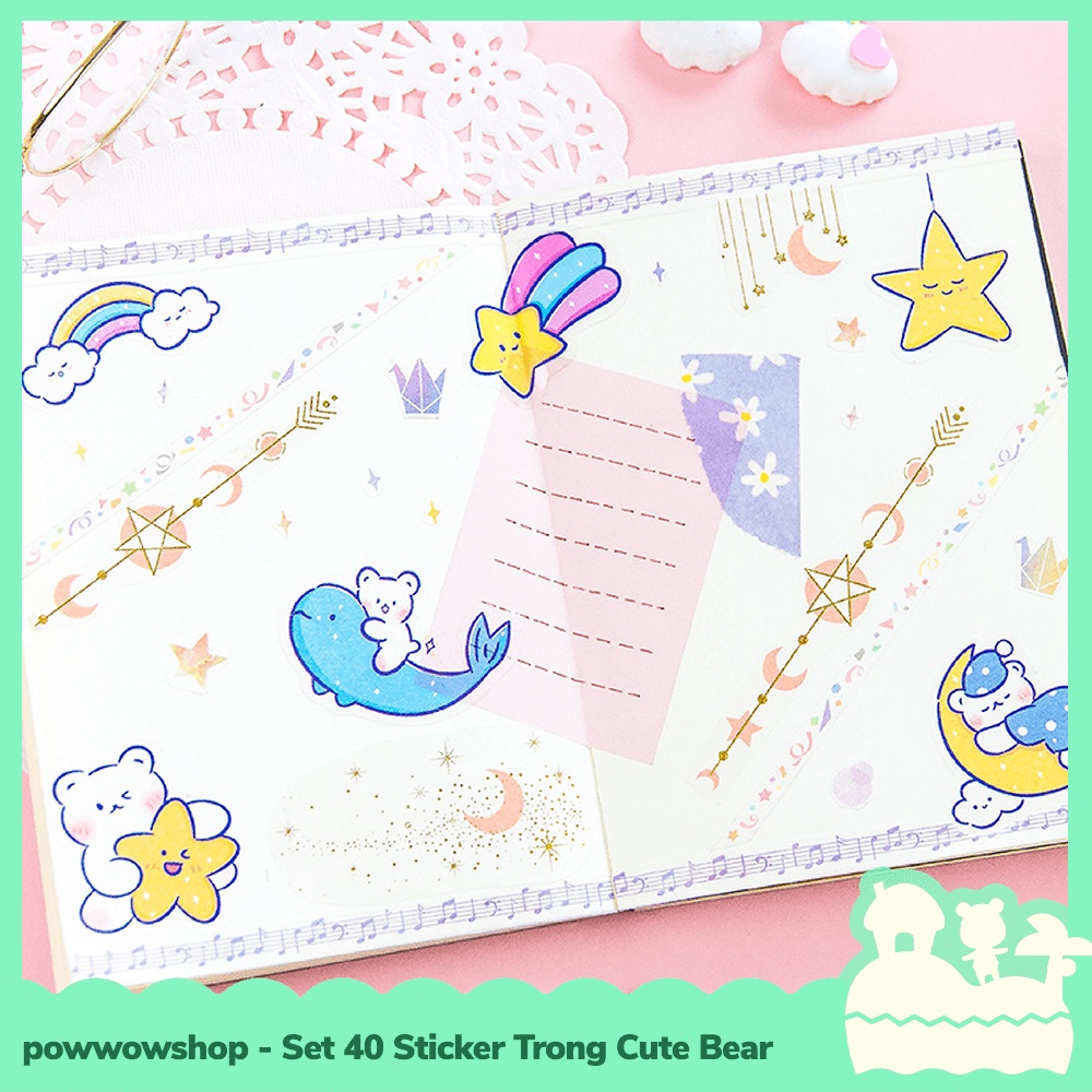 [Sẵn VN - Hỏa Tốc] Bộ 40 Sticker Decal Trong Dán Trang Trí Vật Dụng Cute Bear Nhiều Mẫu