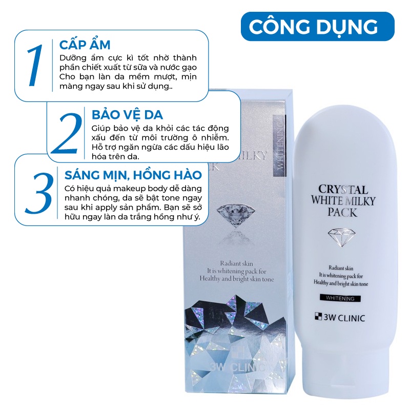 Kem body - Kem dưỡng thể bật tông Body Khô 3W Clinic Hàn Quốc 200ml [Chính Hãng Hàn Quốc]