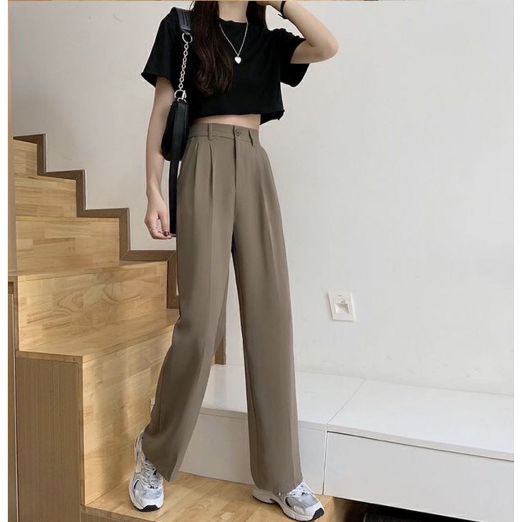 Quần Âu Nữ Ống Rộng, Lưng cao Dáng suông, Ống Suông Khuy Khóa Giữa, Form rộng Ống đứng Màu trơn Ulzzang Hàn Quốc | BigBuy360 - bigbuy360.vn