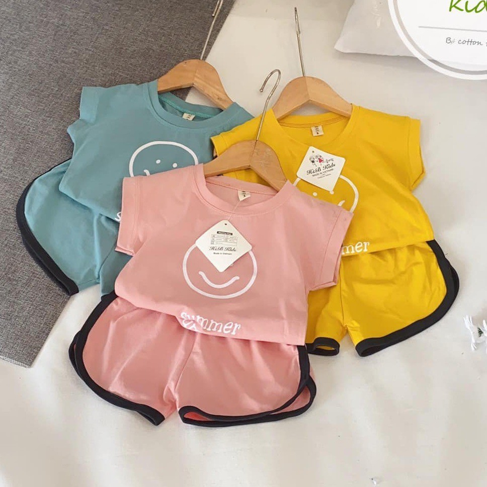 Bộ bé gái hè cotton mặt cười Summer - Bộ quần áo bé trai / bé gái - BỘ MẶT CƯỜI 3 MÀU - size nhỡ 20-33kg
