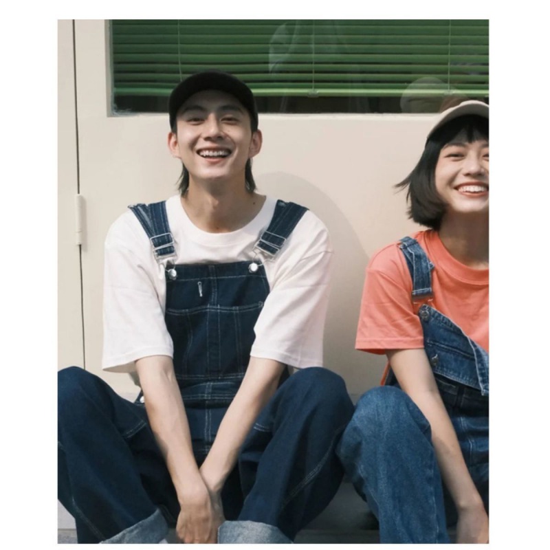 Quần Yếm denim Dáng Rộng Phong Cách retro Nhật Bản Cho Nam