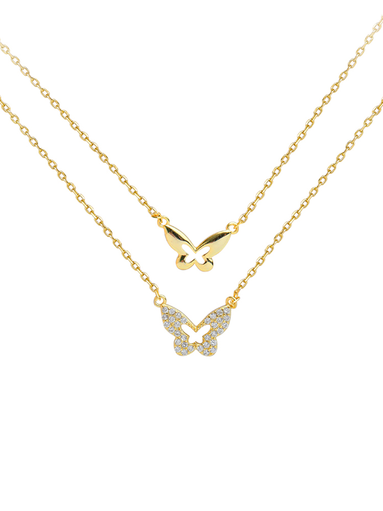 925 Sterling Silver Butterfly Necklace with Fashion Gemstones For Women