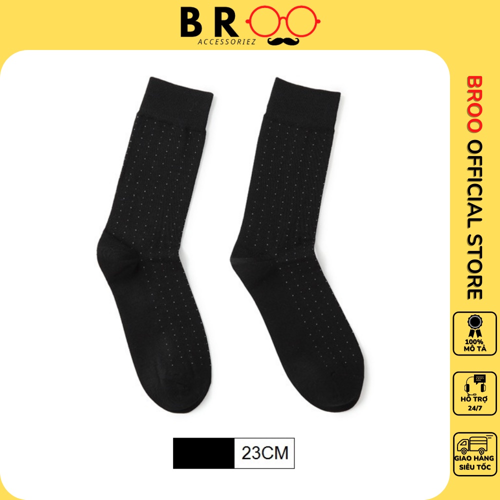 Tất vớ nam cao cấp BROO họa tiết chấm bi cổ cao phong cách sang trọng, lịch lãm chất liệu Cotton kháng mùi