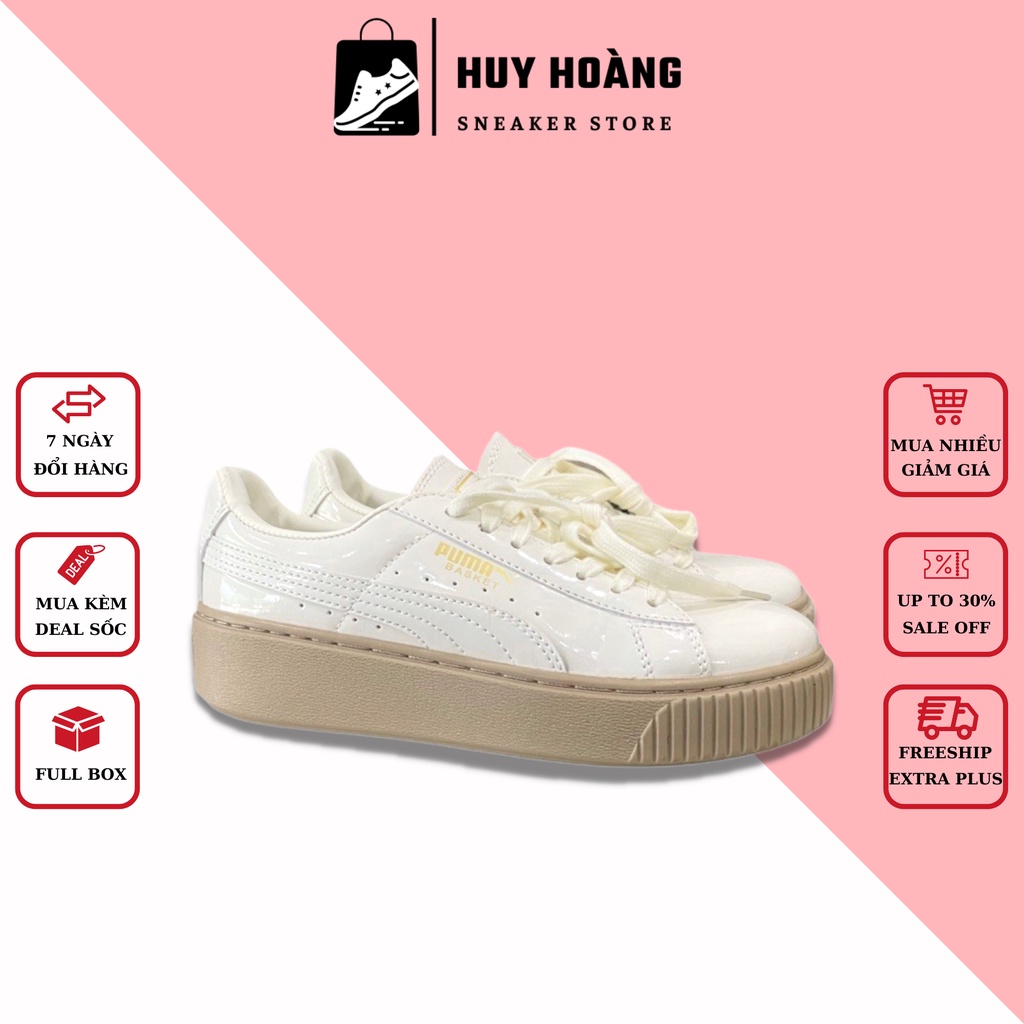 Giày thể thao nữ trắng - sneaker nữ trắng , giày 𝑷𝒖𝒎𝒂 đế nâu da bóng độn đế tăng chiều cao [Full Box]