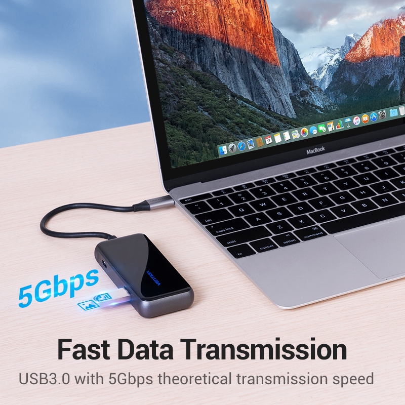 Trạm sạc đa năng VENTION chuyển đổi USB-C sang USB3.0x4 / PD bề mặt gương cho Laptop PC