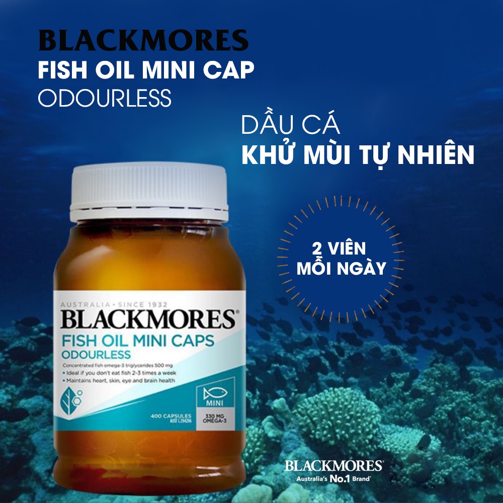 [Chính hãng Úc] Dầu cá khử mùi Minicaps Odourless Fish Oil  Blackmores 400 viên, bổ sung omega 3 tốt cho tim, não, mắt