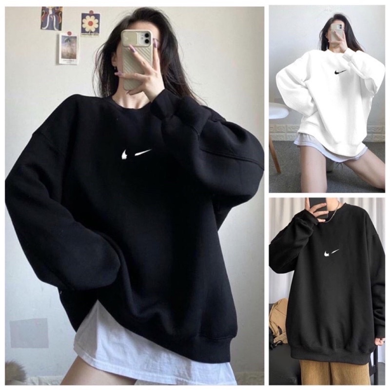 Áo Sweater Nỉ Nam Nữ Unisex Trắng Đen Form Rộng Dấu Tích