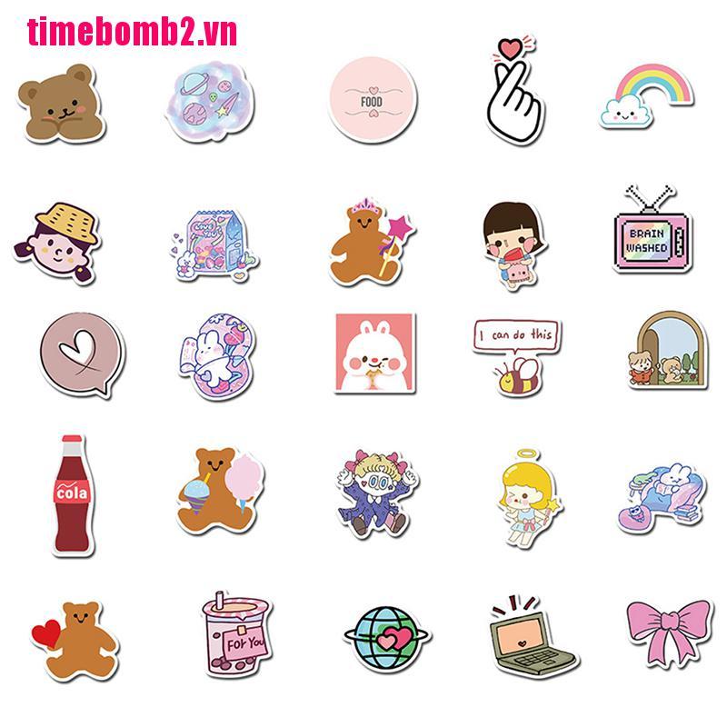 50 Miếng dán trang trí hình gấu và các họa tiết hoạt hình kiểu Hàn Quốc dễ thương