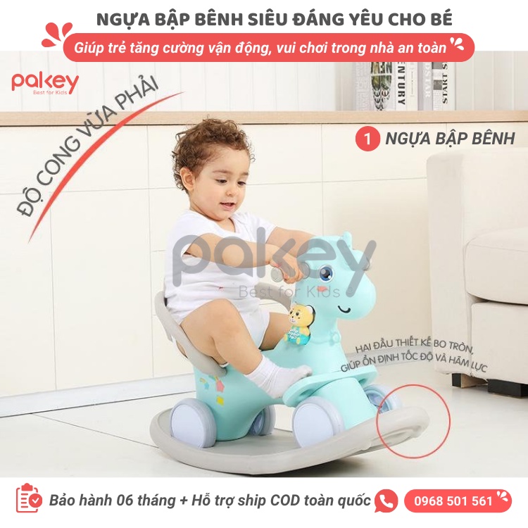 Ngựa bập bênh 3 in 1 có thể bập bênh, xe đẩy, chòi chân FULL nhạc đệm giá chắn an toàn