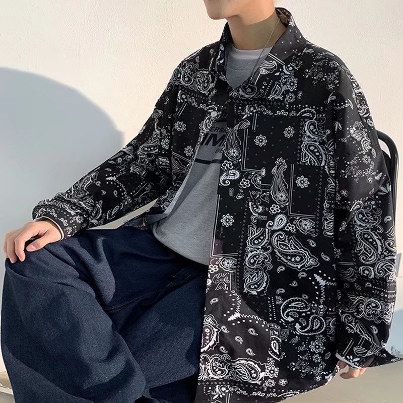 Áo Sơ Mi Dáng Rộng In Họa Tiết Phong Cách Hip hop Hàn Quốc Thời Trang Trẻ Trung Cho Nam