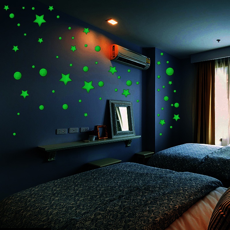 1 Tấm Decal dán tường Phát Quang Họa Tiết Ngôi Sao 3D Trang Trí Phòng Ngủ Trẻ Em